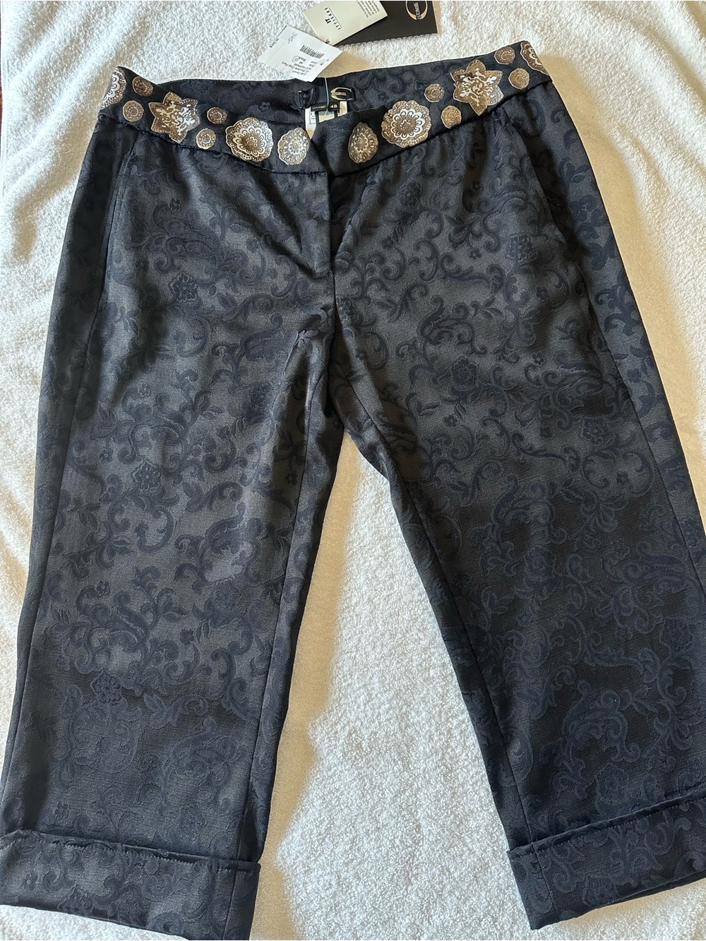 Just Cavalli Black Women Jacquard Dress Pants with Gold-Accented Waistband